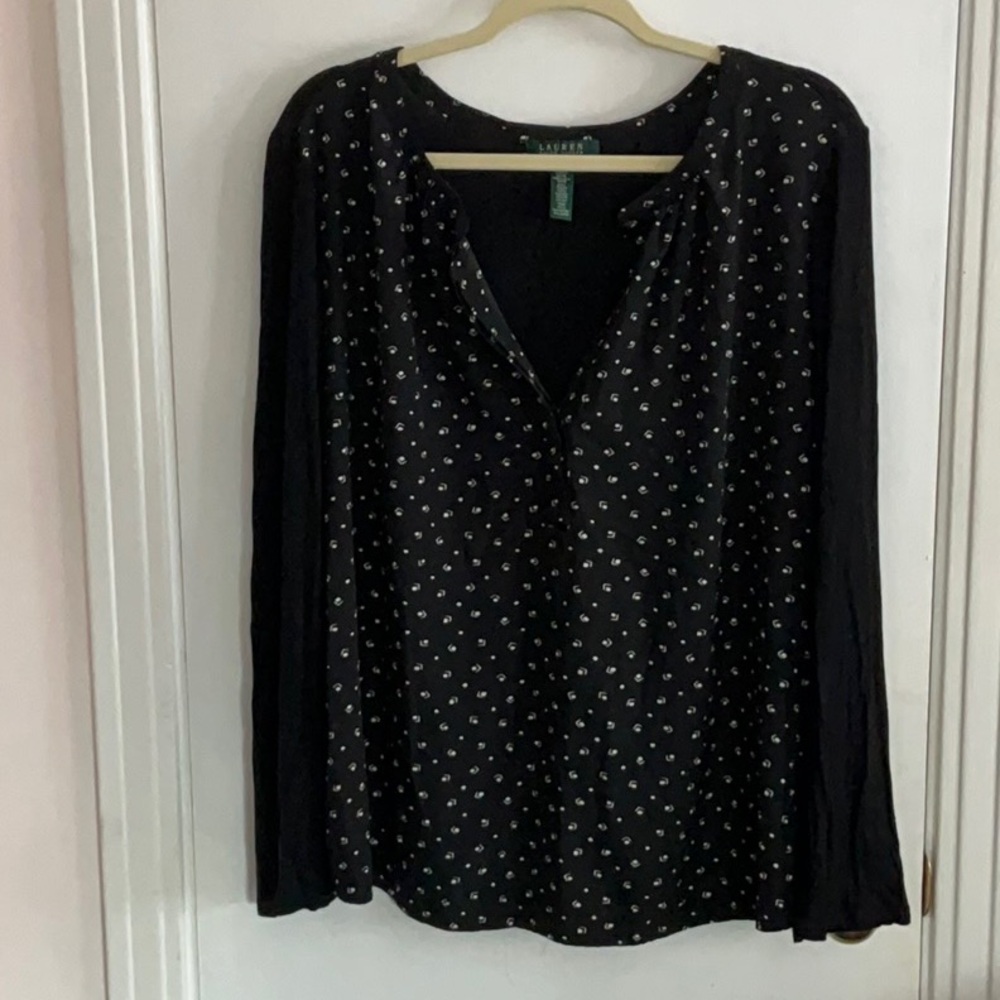 Lauren Ralph Lauren Black Blouse with Scattered White Pattern 3X
